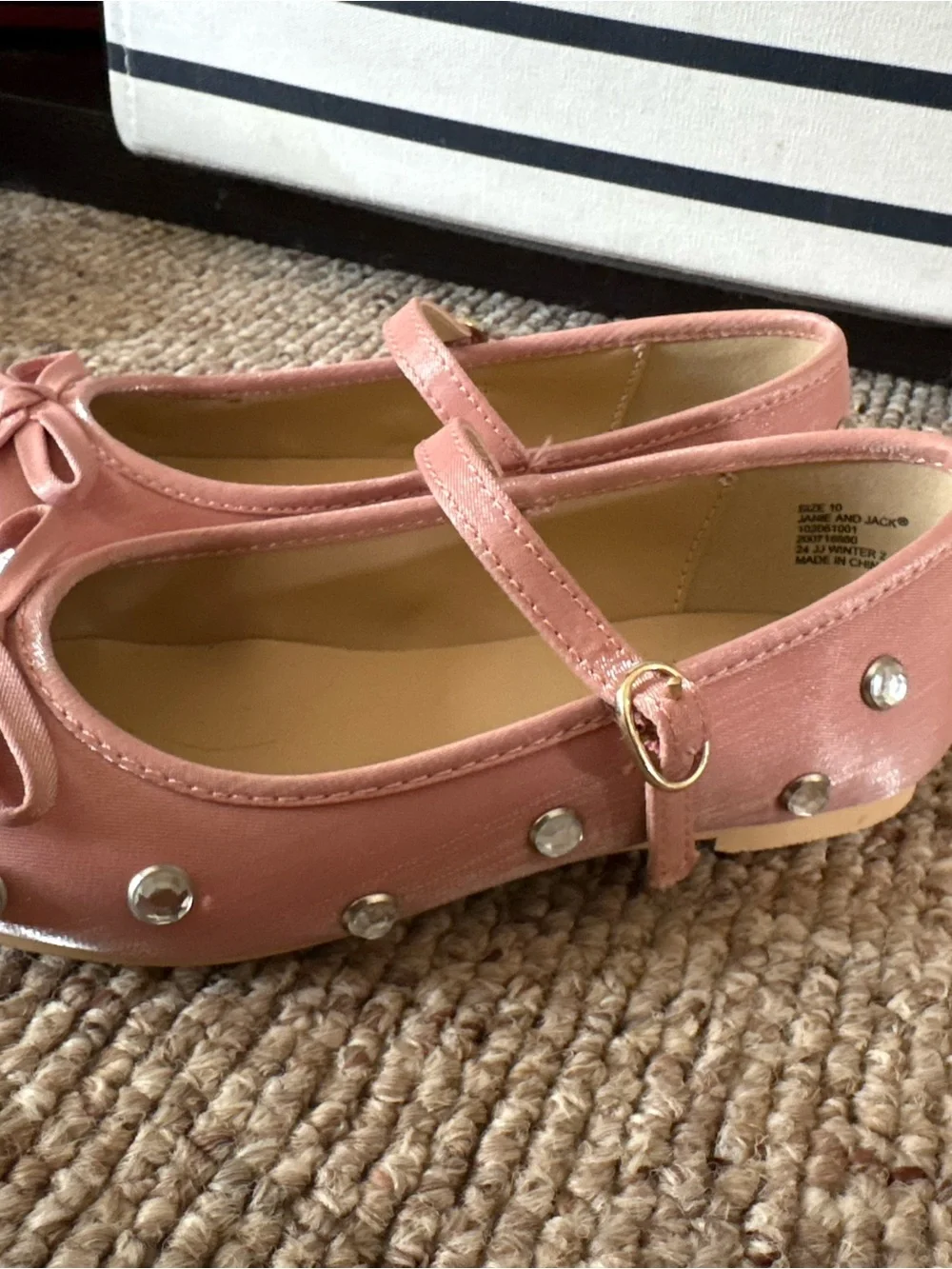 Janie and Jack Pink Jewel Ballet Flats with Bow and Rhinestones